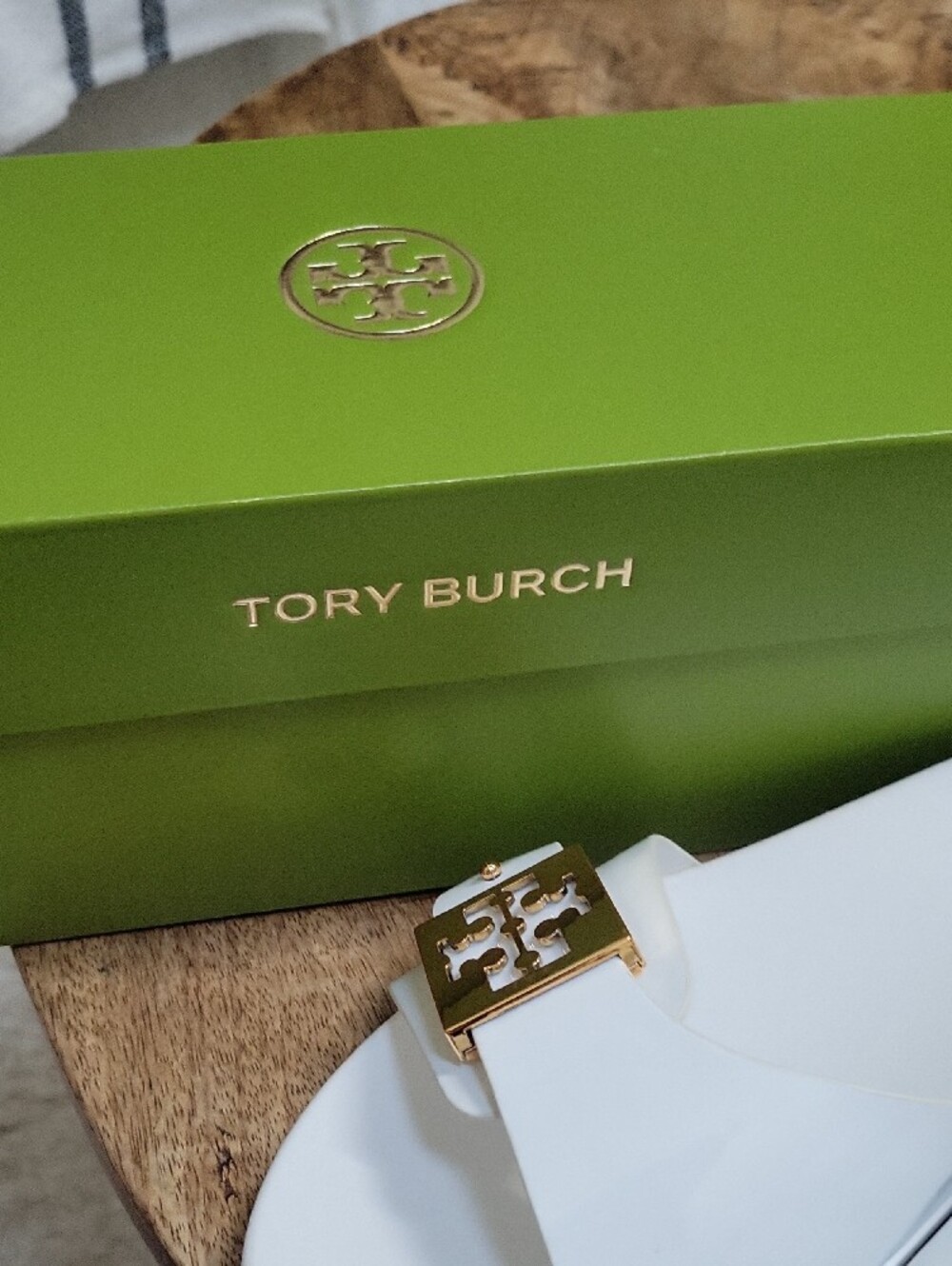 Tory Burch White Slide Sandals with Gold Logo Accent - Picture 5 of 6